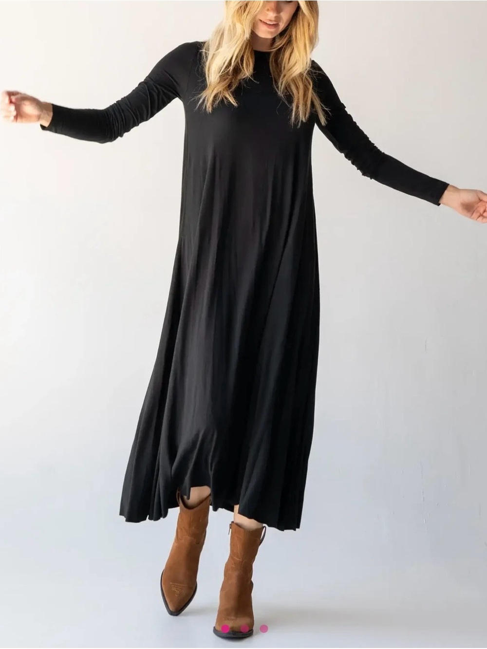Natural Life Stevie ButterSoft Black Knit Maxi Dress Pockets Long Sleeve Size S